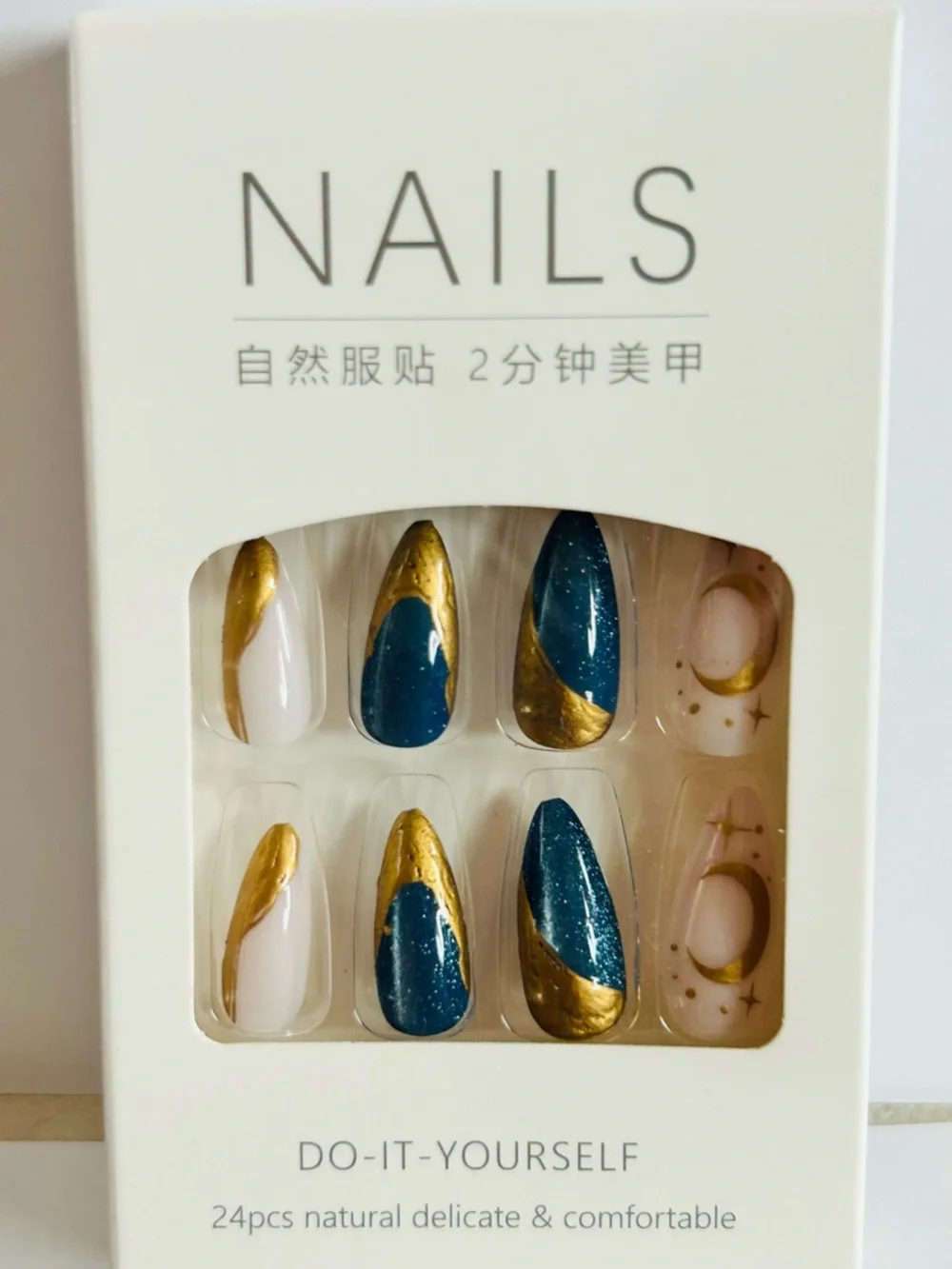 NAILS Blue and Gold Press-On Nail Set